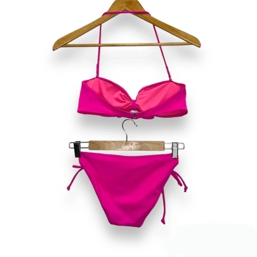 Victoria’s Secret 2pc Bandeau Halter Bikini Side Tie Bottoms‎ Small Medium S/M